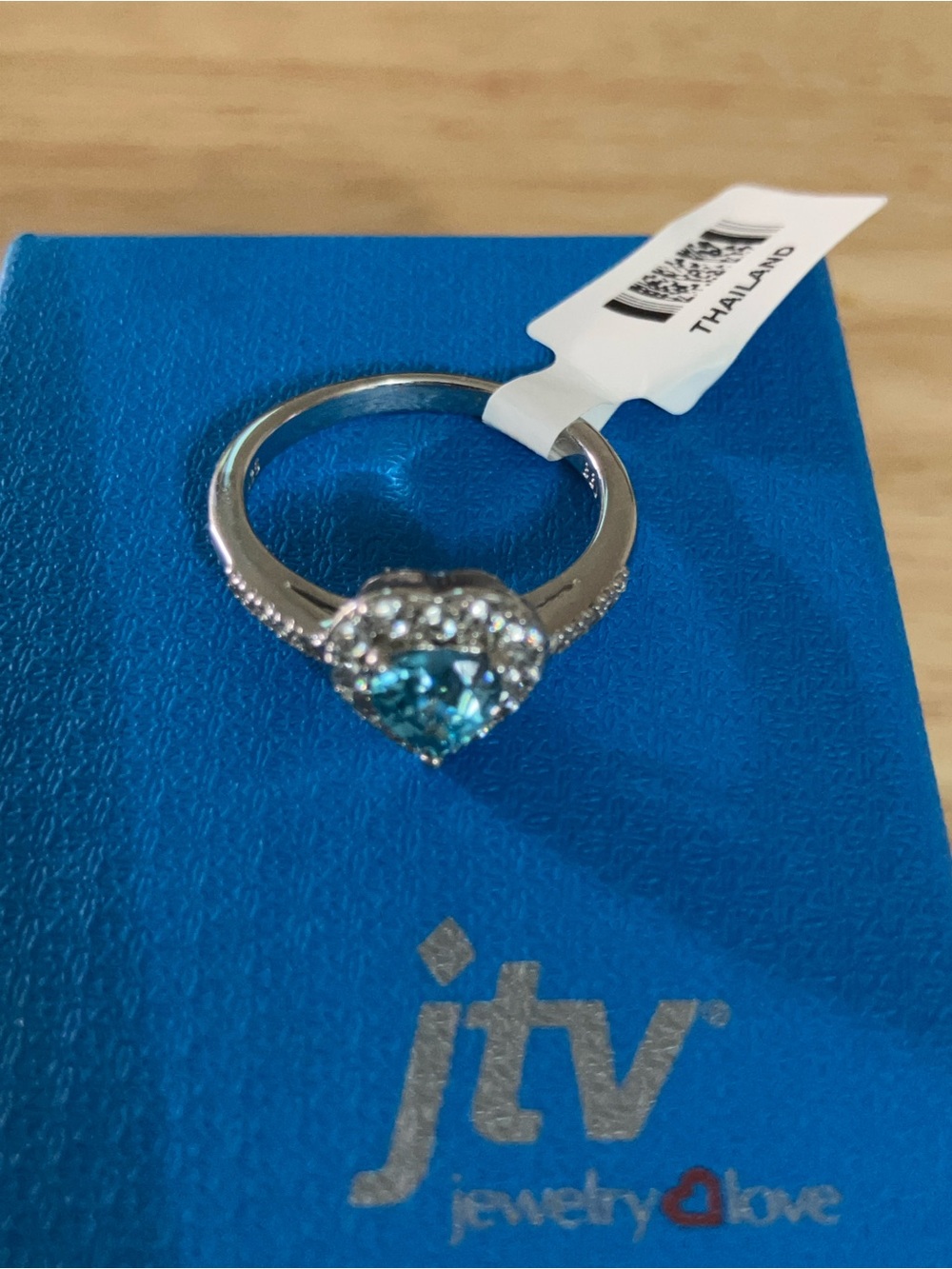 JTV Silver Silver Blue Zircon Heart Halo Ring